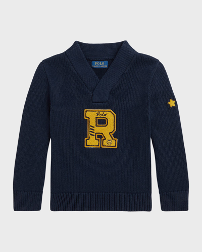 Ralph Lauren Kids' Boy's Varsity Patch Cotton Sweater In Newport Navy