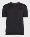 Giorgio Armani Official Store Silk And Cotton Crew-neck Jumper In Dark Blue