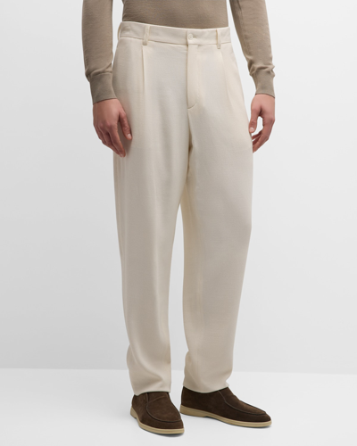 Giorgio Armani Men's Pleated Wool-blend Suit Pants In Solid White