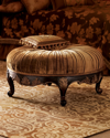 Massoud Scala Round Velvet Ottoman In Gold