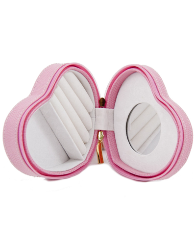Bey-berk Small Lizard-embossed Leather Heart Jewelry Box In Pink