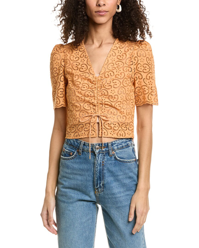 Sandro Eyelet Top In Orange