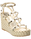 VALENTINO GARAVANI VALENTINO ROCKSTUD CAGED 95 LEATHER ANKLE STRAP WEDGE SANDAL