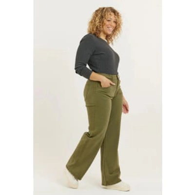 Flax And Loom Olive Recycled Wood Etta High Waist Wide Leg Jeans In Green