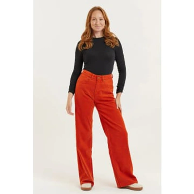 Flax And Loom Burnt Orange Recycled Wood Etta High Waist Wide Leg Jeans In Red