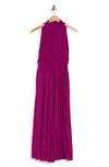 Marina Pleated High Neck Dress In Fuchsia