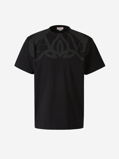 Alexander Mcqueen Printed Cotton T-shirt In Negre