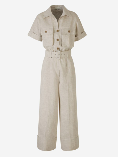 Andres Otalora Sabana Belted Linen Jumpsuit In Taupe