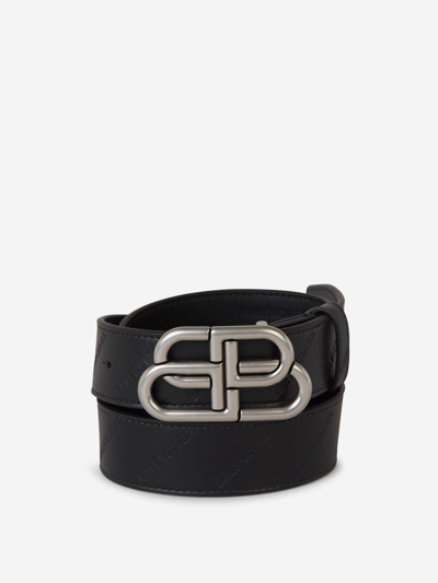 Balenciaga Monogram Leather Belt In Negre