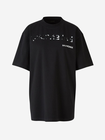 Balenciaga Printed Cotton T-shirt In Negre