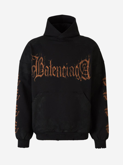Balenciaga Printed Hood Sweatshirt In Negre
