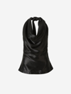 Bottega Veneta Draped Cowl-neck Fluid Twill Halter Top In Negre