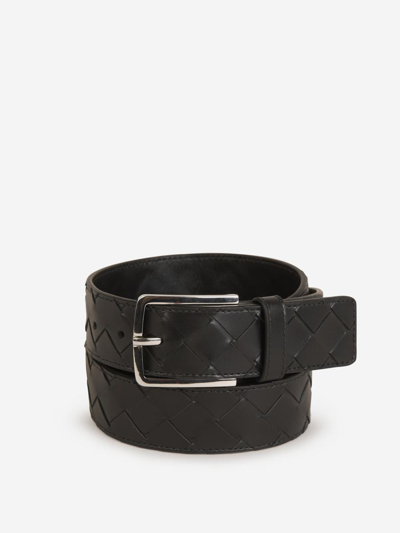 Bottega Veneta Leather Intrecciato Belt In Negre