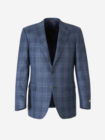 Canali Checked Motif Blazer In Blau Marí