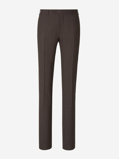 Canali Classic Wool Trousers In Dark Brown