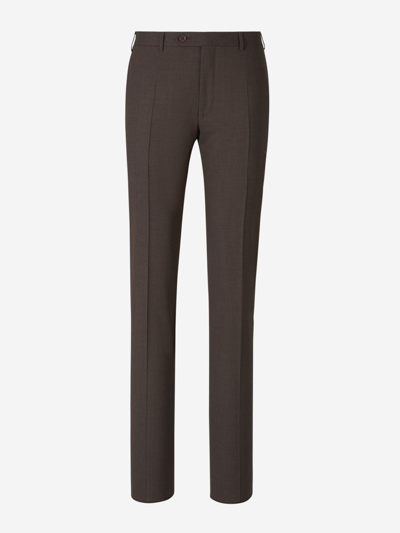 Canali Classic Wool Trousers In Brown