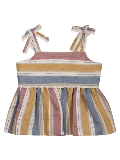 Il Gufo Kids' Striped Linen-blend Top In Amber