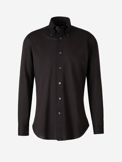 Fray Cotton Piqué Shirt In Black