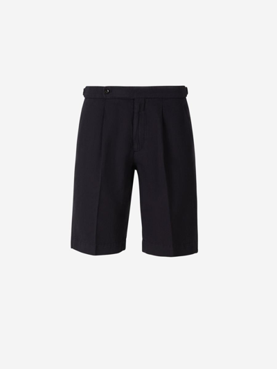 Incotex Cotton And Linen Bermuda Shorts In Midnight Blue