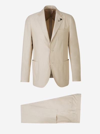 Lardini Plain Cotton Suit In Crema