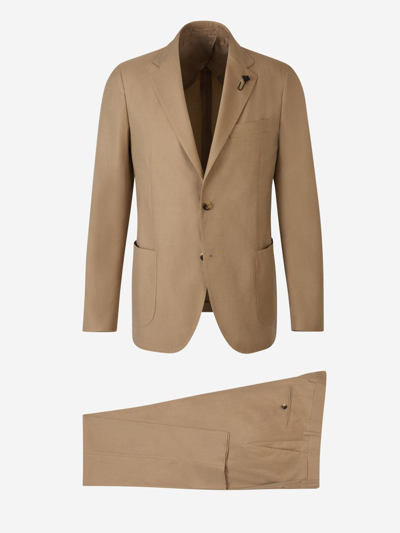Lardini Plain Cotton Suit In Taupe