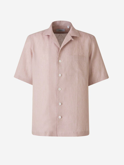 Lardini Pocket Linen Shirt In Rosa Envellit