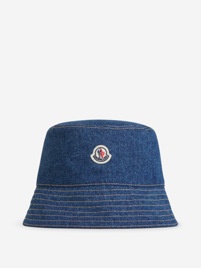 Moncler Denim Logo Fisherman Hat In Embroidered Logo Patch On The Front