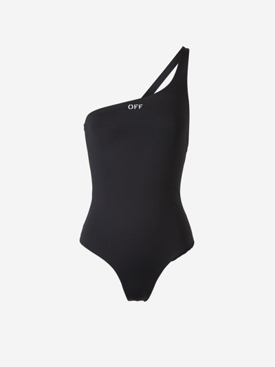 Off-white Asymmetrical Logo Swimsuit In Negre