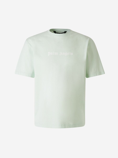 Palm Angels Logo Cotton T-shirt In Verd Menta