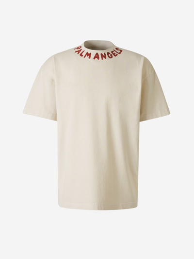Palm Angels Printed Logo T-shirt In Beix