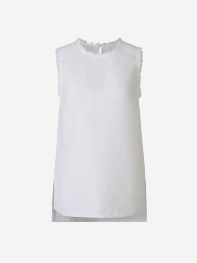 Peserico Frayed Linen Top In Blanc