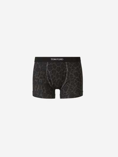Tom Ford Underwear Leopard Print Boxer Briefs In Black
