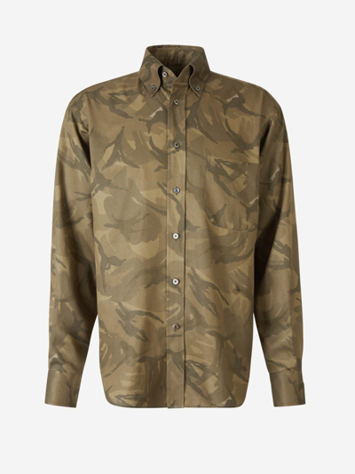 Tom Ford Military Motif Shirt In Green Camouflage