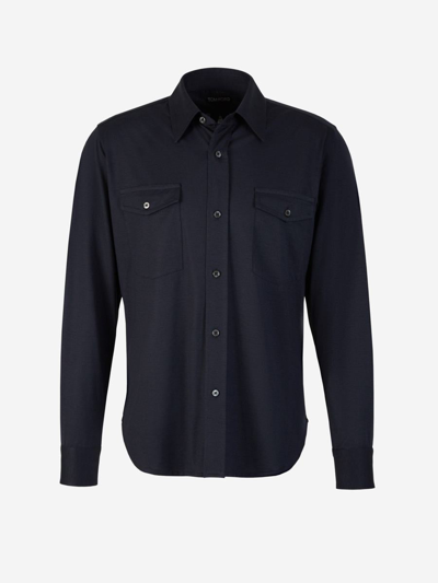 Tom Ford Silk And Cotton Shirt In Blau Nit