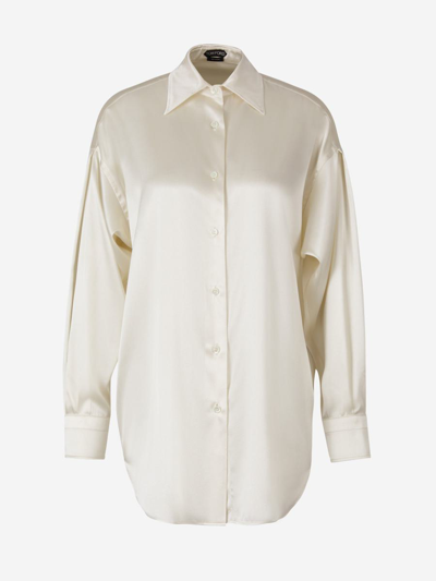 Tom Ford Silk Satin Blouse In Cream