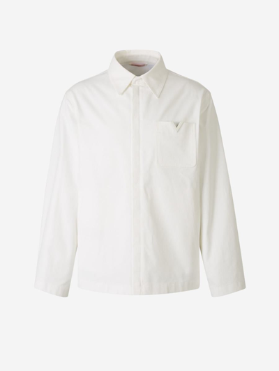 Valentino Pocket Cotton Overshirt In Blanc