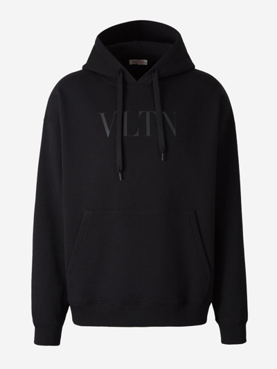 Valentino Logo-print Cotton Hoodie In Gris Carbó