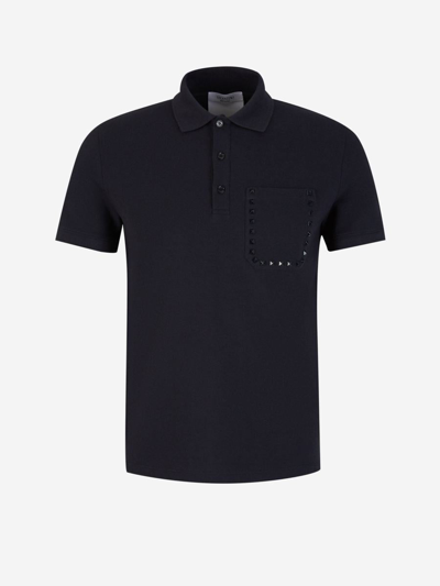 Valentino Studded Piquet Polo In Blau Nit