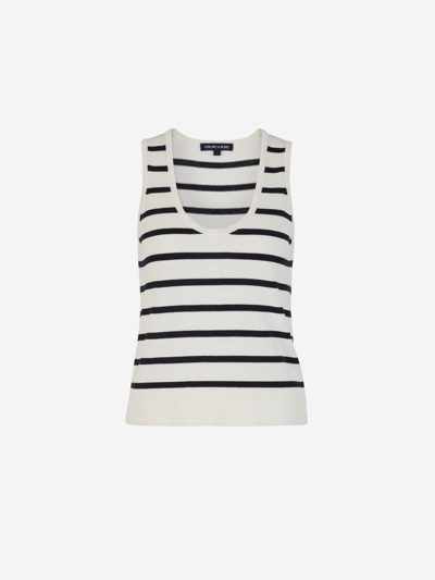 Veronica Beard Conroe Striped Knit Top In Off-white/navy