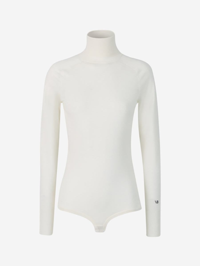 Victoria Beckham High Neck Wool Bodysuit In Cream