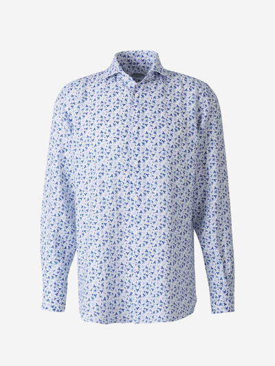 Vincenzo Di Ruggiero .. Floral Cotton Shirt In White And Navy Blue