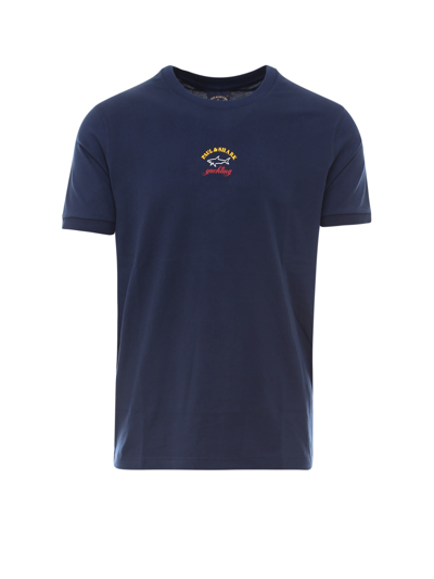 Paul&amp;shark T-shirt In Cotone Organico Con Stampa In Blue