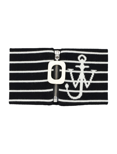 Jw Anderson Striped Anchor Neckband In Brown