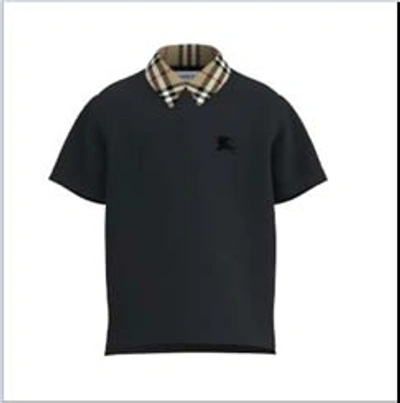 Burberry Kids' Contrast-collar Cotton Polo Shirt In Nero