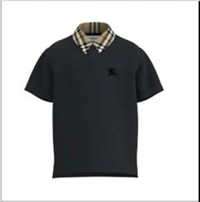 Burberry Kids' 对比衣领棉polo衫 In Black