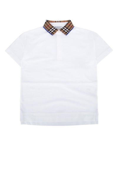Burberry Kids' Check-collar Short-sleeved Polo Shirt In White