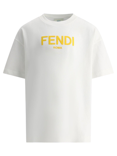 Fendi Kids' Logo Printed Crewneck T-shirt In Bianco
