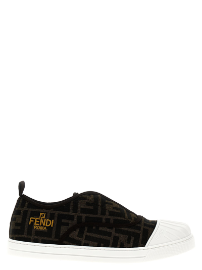 Fendi Sneakers For Kids With All-over Ff Logo In Marrone