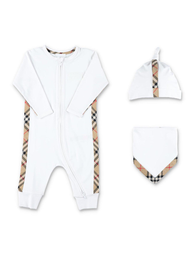 Burberry Vintage Check Panelled Stretched Babygrow Set In White