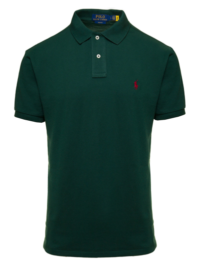 Polo Ralph Lauren Green T-shirt With Short Sleeves And Embroidered Logo In Cotton Man In Verde